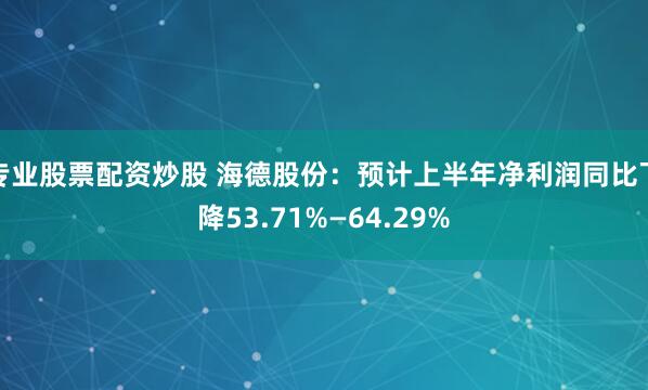 专业股票配资炒股 海德股份：预计上半年净利润同比下降53.71%—64.29%
